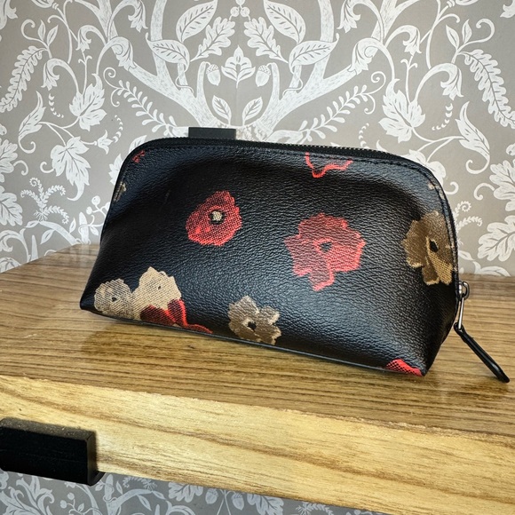 Coach Black Floral Cosmetic Toiletry Pouch Gunmetal Hardware EUC - Picture 3 of 14